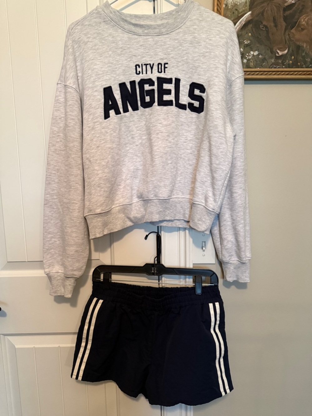 City of Angels Grey Sweatshirt Appliqué Lettering and shorts by Lazy Sunday